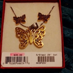 Gold Tone Stainless Steel Butterfly Jewelry Set